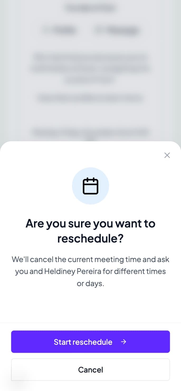 Reschedule modal with alternative time slots