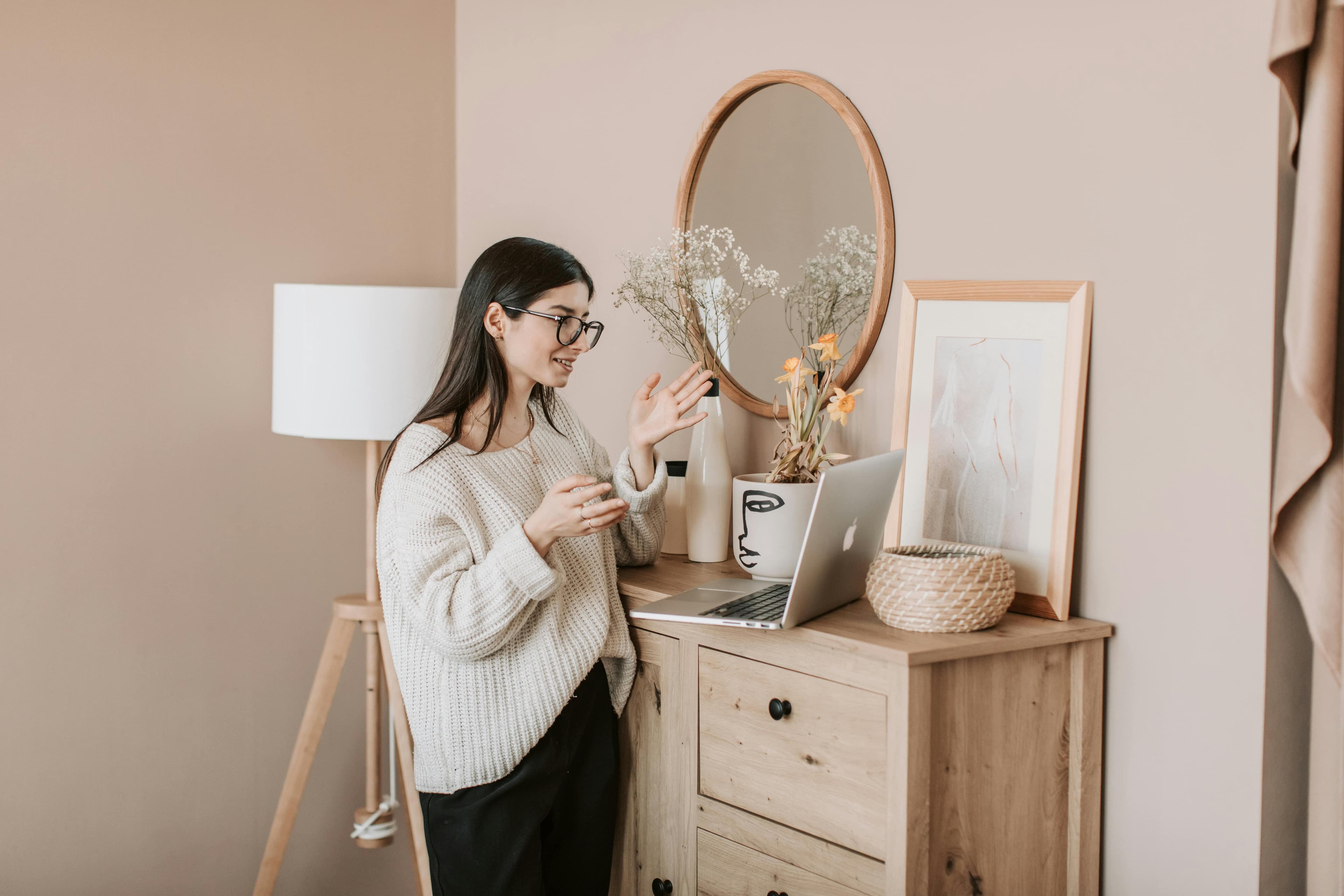 Woman having a professional video call from home