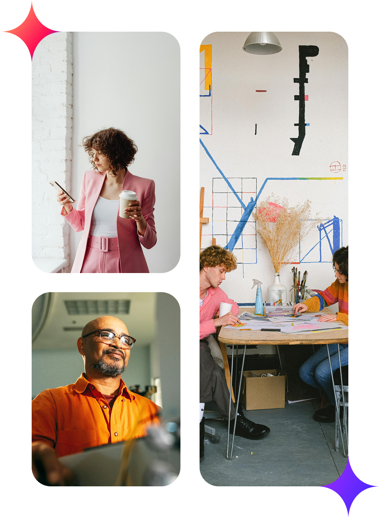 Professionals connecting and collaborating in creative workspaces